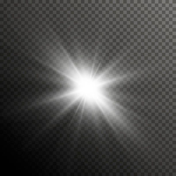 ilustraciones, imágenes clip art, dibujos animados e iconos de stock de resplandor luminoso flare efecto especial. starburst brillante con destellos. flash con reflector y los rayos de sol transparente - isolated on white flash