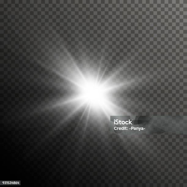 Glow Light Lens Flare Special Effect Shiny Starburst With Sparkles Transparent Sun Flash With Spotlight And Rays Stock Illustration - Download Image Now