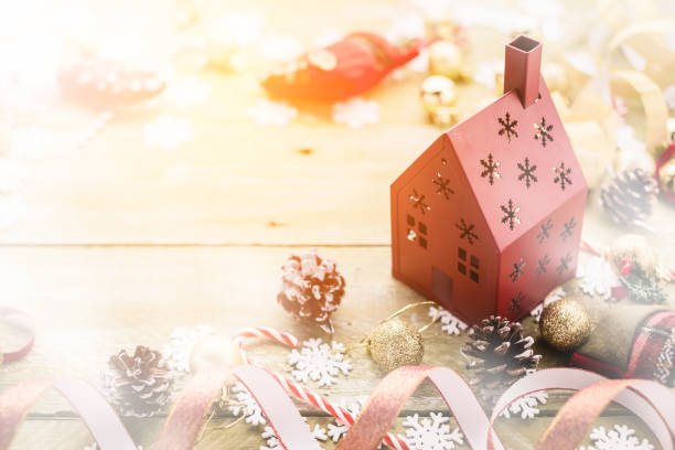 istock festive background concept with christmas decorating items on wooden background with light filter 931537940