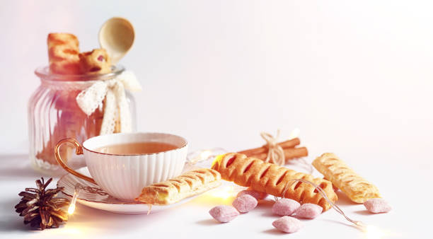 istock Tea with pastries for breakfast. Sweets and pastries with nuts f 931538196