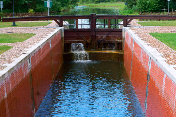 Irrigation system with a weir. Agricultural concept