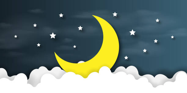 Night sky background paper art style Night scene with cloudscape,stars and crescent moon on midnight sky background paper art style design.Vector illustration. going to bed cartoon stock illustrations