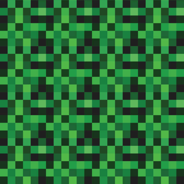 векторный бесшовный узор с зелеными пикселями - craft block concepts square shape stock illustrations