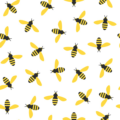 Seamless pattern with bees on a white background, children's wallpaper