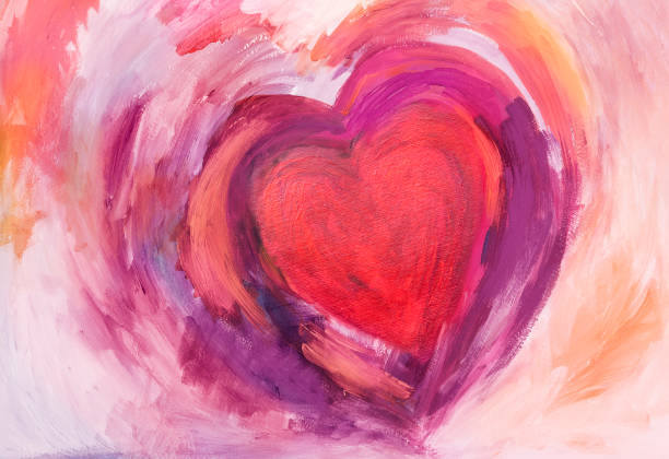 malowanie serca kolorami akrylowymi - romantyzm pojęcia stock illustrations