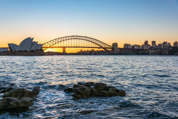 istock Sydney Harbour Bridge and cityscape at sunset 931559968