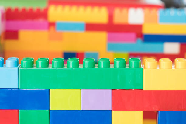 istock Colorful stacked toy plastic building blocks 931567114