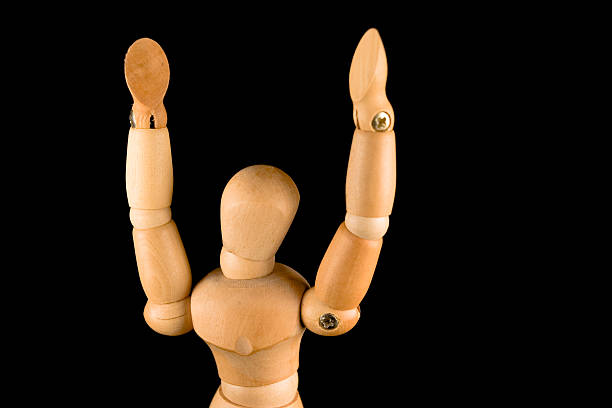 istock Wooden man with arms raised 93156806