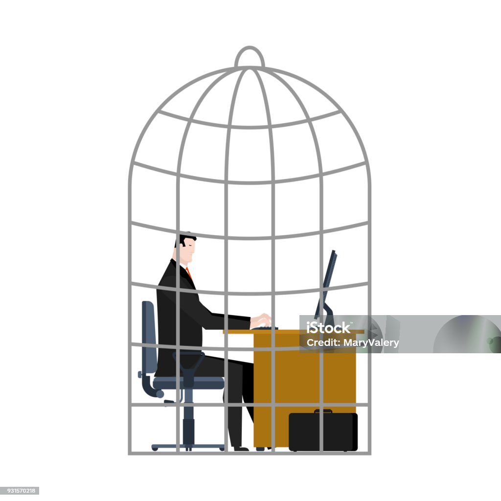 Office Cage. businessman is trapped. Vector illustration. Adult stock vector