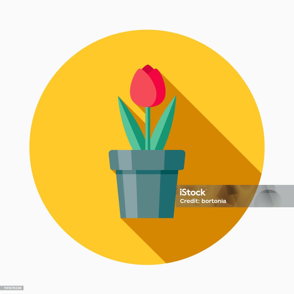 Flower Flat Design Gardening Icon with Side Shadow A colored flat design gardening supplies icon with a long side shadow. Color swatches are global so it’s easy to edit and change the colors. Art stock vector