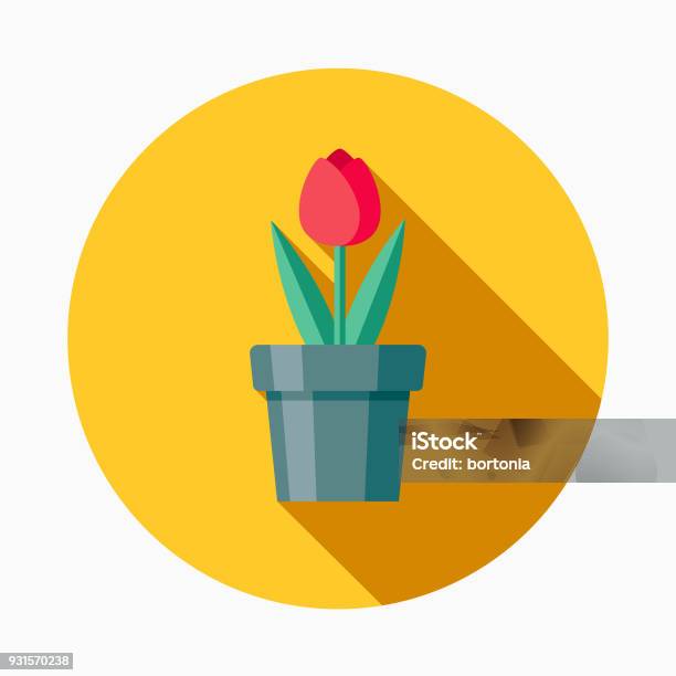 Flower Flat Design Gardening Icon With Side Shadow Stock Illustration - Download Image Now - Art, Clip Art, Color Image