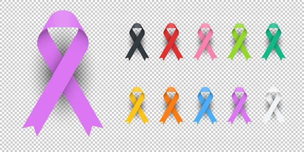 Realistic Colorful Awareness Ribbons Realistic Colorful Awareness Ribbons Design Element Banner Emblem Sign Symbol Vector Illustration Various Colors on Transparent Background mourning ribbon stock illustrations