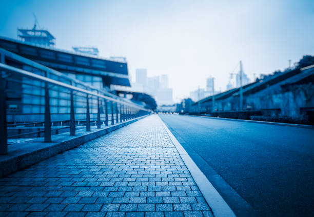 urban street scene,blue toned,shanghai,China.