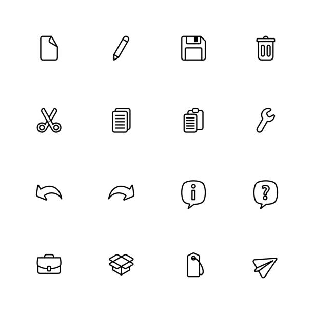 Black line simple web icon set Black line simple web icon set for web design, user interface (UI), infographic and mobile application (apps) editor stock illustrations