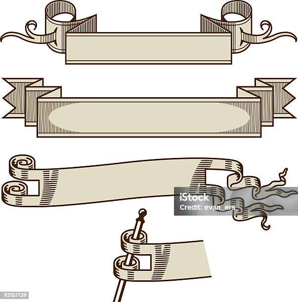 Banner 4 - Immagini vettoriali stock e altre immagini di Pergamena - Materiale cartaceo - Pergamena - Materiale cartaceo, Silografia, Antico - Vecchio stile