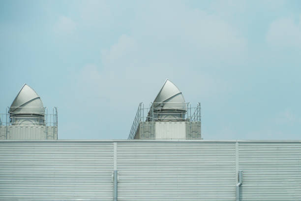 Cooling towers on daylight on the factory roof