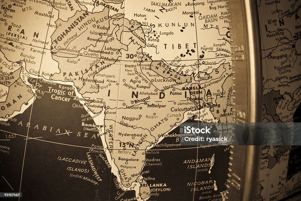 Globe Map of India & Pakistan  Antique Stock Photo