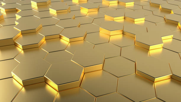 istock Golden Honeycomb hexagonal futuristic surface 931574962