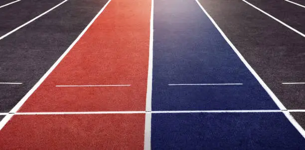 Business Competition Concept. Two Lanes of Running Track at Start Line