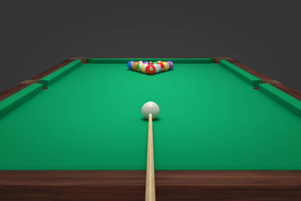 istock 3d rendering of a cue stick ready to hit a single ball facing many other balls forming a triangle 931578592