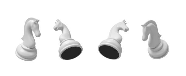 istock 3d rendering of a white chess knight piece in four different angled views on a white background 931578616