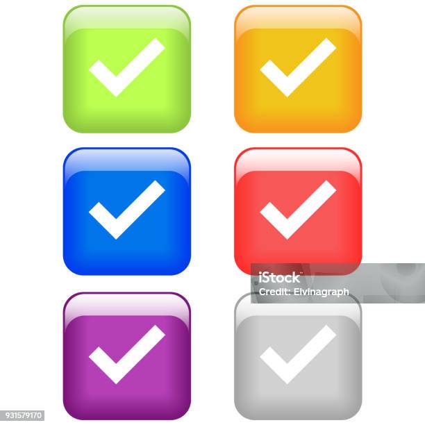 Checklist Checkmark Button Set Icon Isolated Vector Stock Illustration - Download Image Now