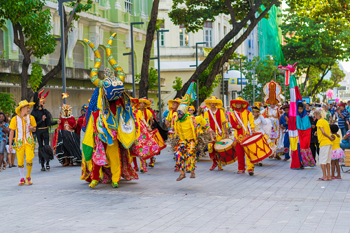 Samba school parade at the street Carnival in Sesimbra, Portugal, on February 13, 2024