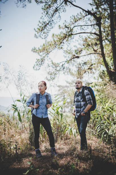 istock Couple hiking through forest to the mountaintop. 931583392