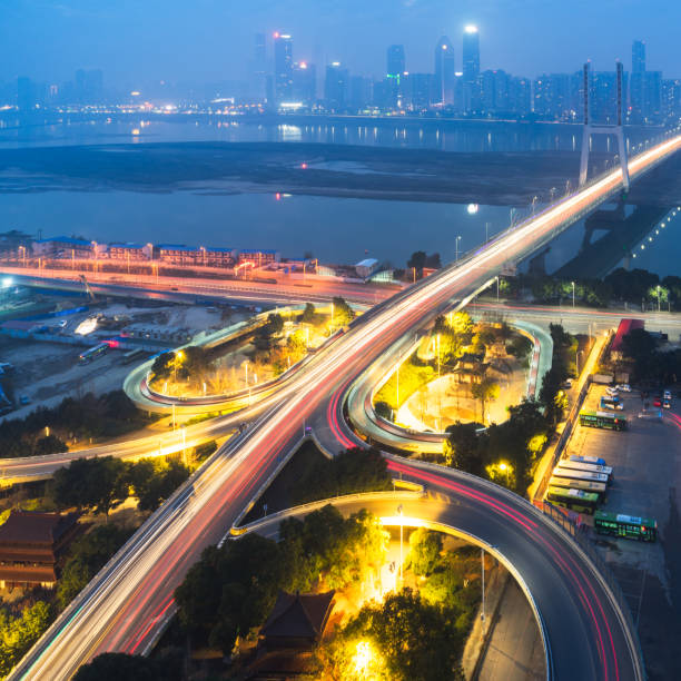 istock night view of busy traffic in Nanpu overpass 931583670