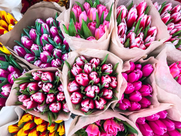 istock Bouquets of tulips of different colors 931585980