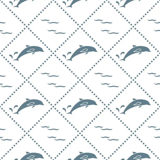 Vector illustration of Seamless pattern with dolphins, splashes and waves