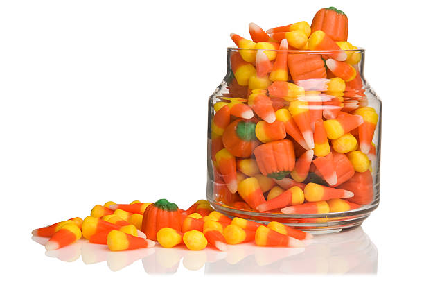 halloween candy - candy halloween candy corn jar foto e immagini stock