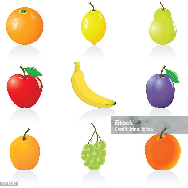 Икона Набор Фруктов — стоковая векторная графика и другие изображения на тему Абрикос - Абрикос, Апельсин, Банан