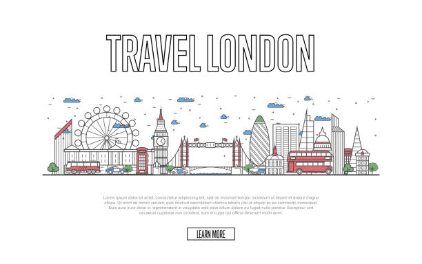 illustrazioni stock, clip art, cartoni animati e icone di tendenza di poster di viaggio a londra in stile lineare - london england big ben bridge england