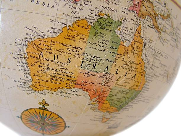 istock Side of a beige globe with the visible side on Australia 93162896