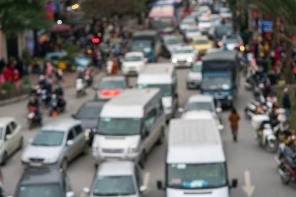 istock Aerial blurred image of traffic jam in city. Urban infrastructure problem. 931633190