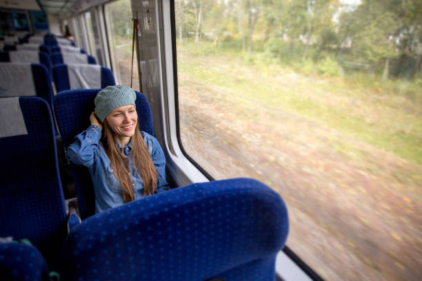 istock Young woman traveling by train 931637556