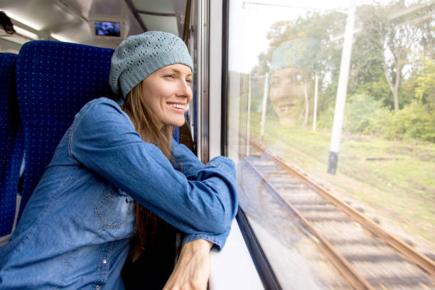 istock Young woman traveling by train 931637558