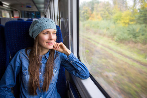 istock Young woman traveling by train 931637560