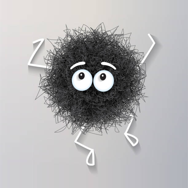 flauschige süße schwarze kugelförmigen kreatur tanzen - hairy animal hair fantasy monster stock-grafiken, -clipart, -cartoons und -symbole