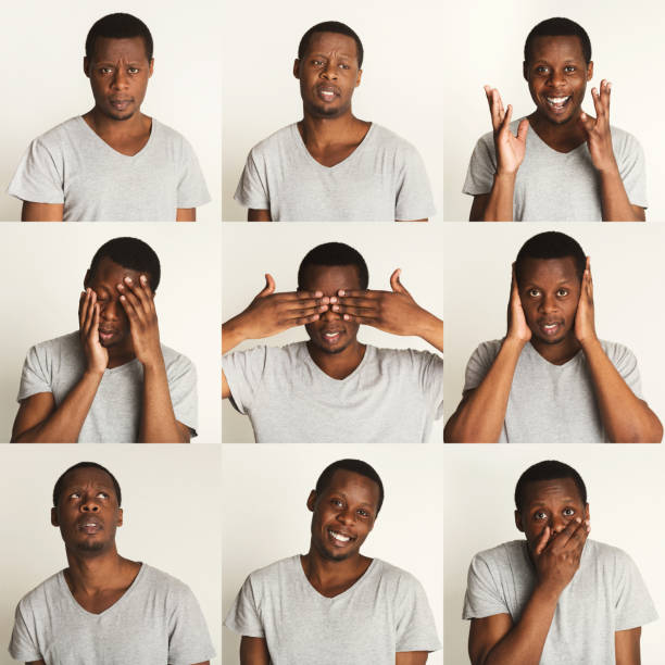 istock Set of black man's portraits with different emotions 931653048