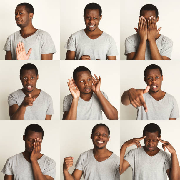 istock Set of black man's portraits with different emotions 931653336