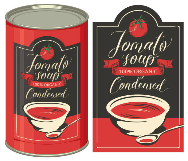 Illustration of a tin can with label tomato soup vector art illustration