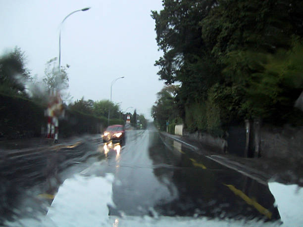 rainy day on the road in Switzerland stock photo