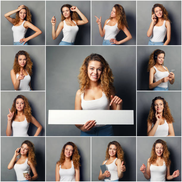 istock Emotions set of young woman at studio background 931656228
