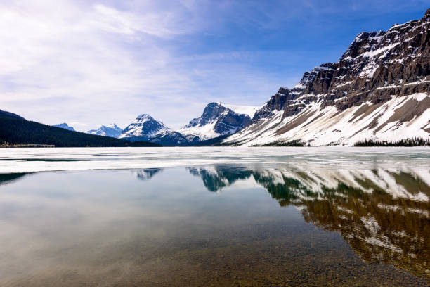 istock Panoramic view of Bow Lake with partially frozen, Alberta, Canada 931658074