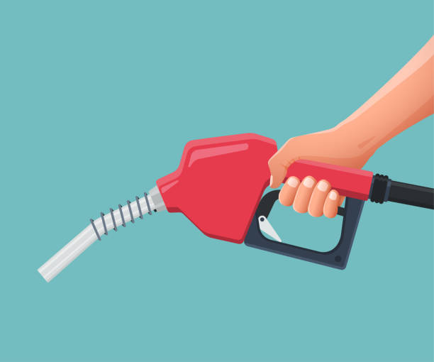 illustrazioni stock, clip art, cartoni animati e icone di tendenza di la mano tiene la pompa dell'ugello del carburante. illustrazione vettoriale - biofuel