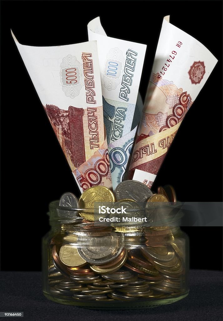 Russian roubles em um vidro pode - Royalty-free Caixa Registadora Foto de stock