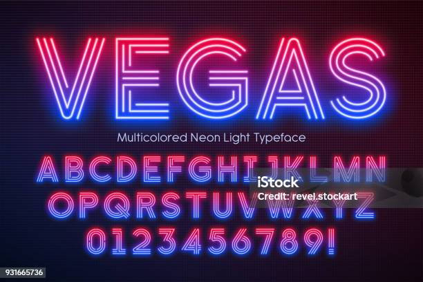 Neon Light Alphabet Multicolored Extra Glowing Font Stock Illustration - Download Image Now