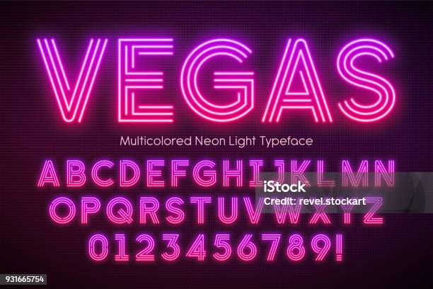 Neon Light Alphabet Multicolored Extra Glowing Font Stock Illustration - Download Image Now